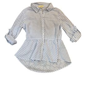Love Notes Peplum Blouse Size S Blue White Stripe Button Front Cotton